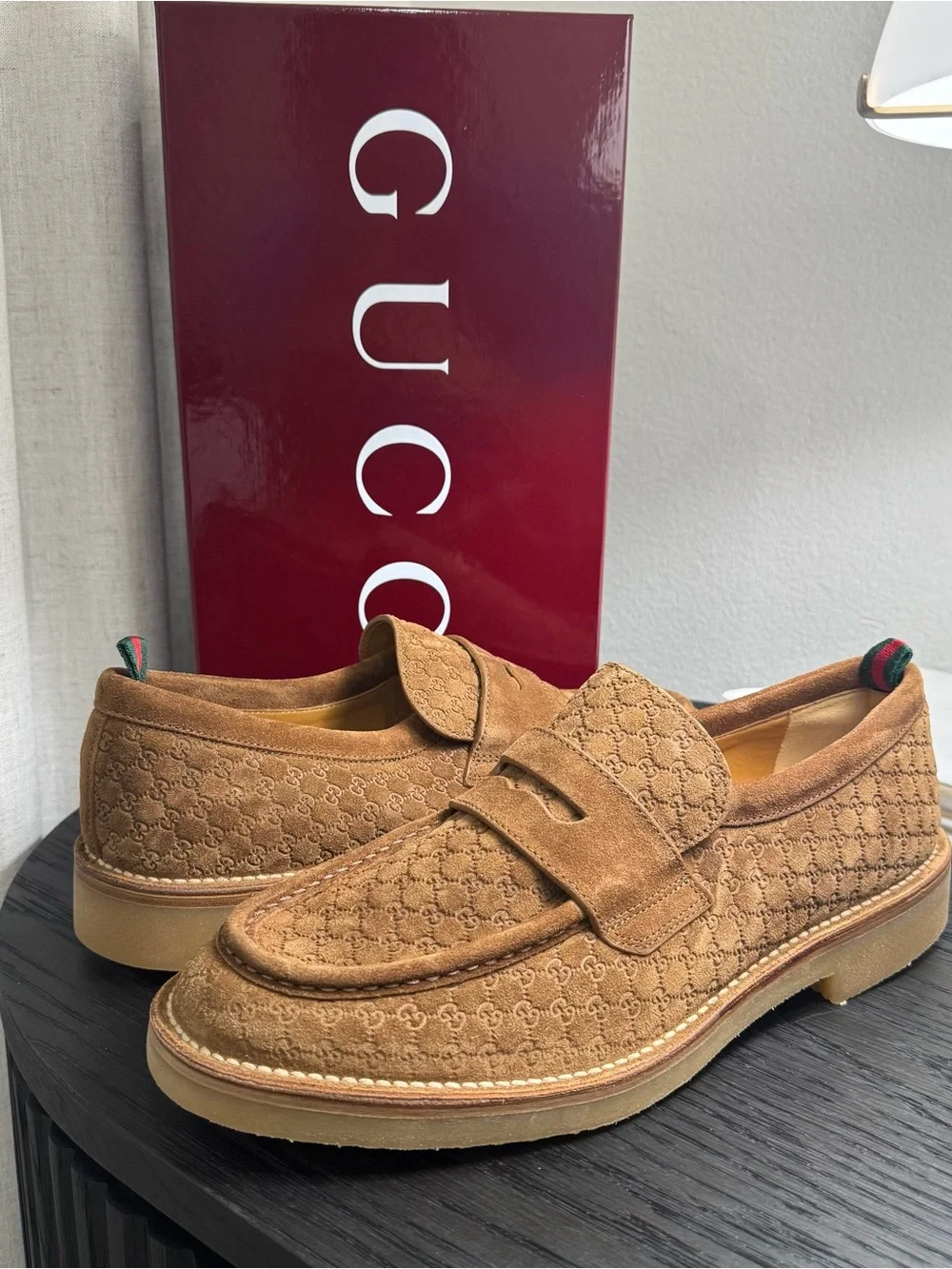 Gucci Moreau GG Monogram Penny Loafers Brown Suede 12
